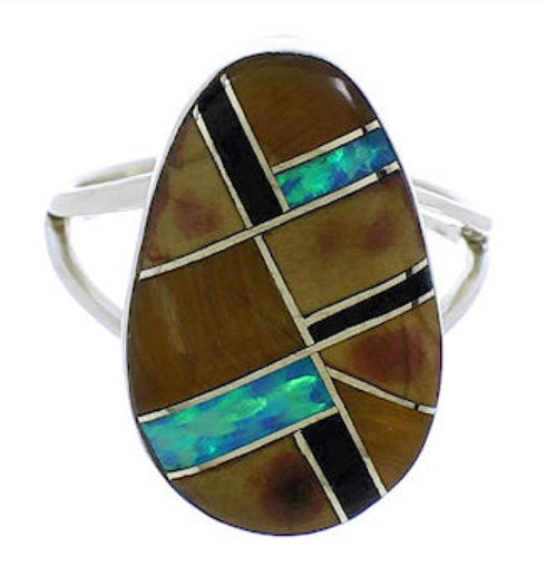 Genuine Silver Southwestern Multicolor Ring Size 6-1/4 TX39367